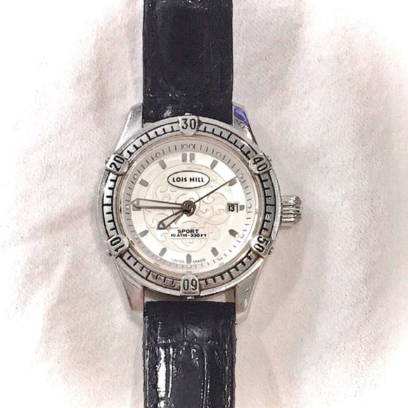 LOIS HILL Round White Filigree Scroll Sport Watch w/ Black Leather Embossed Band - Picture 4 of 7